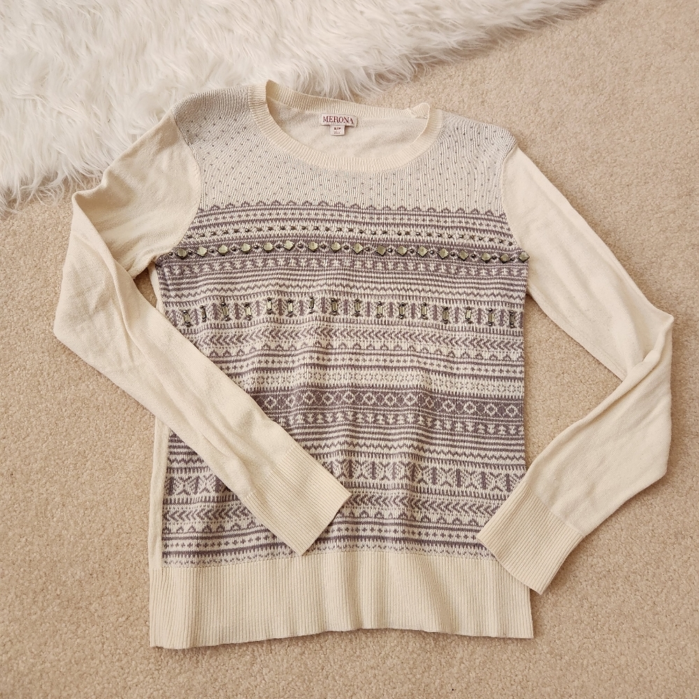 Winter Print Cream Sweater
